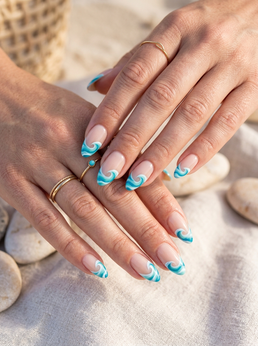 Ocean Wave French Nails